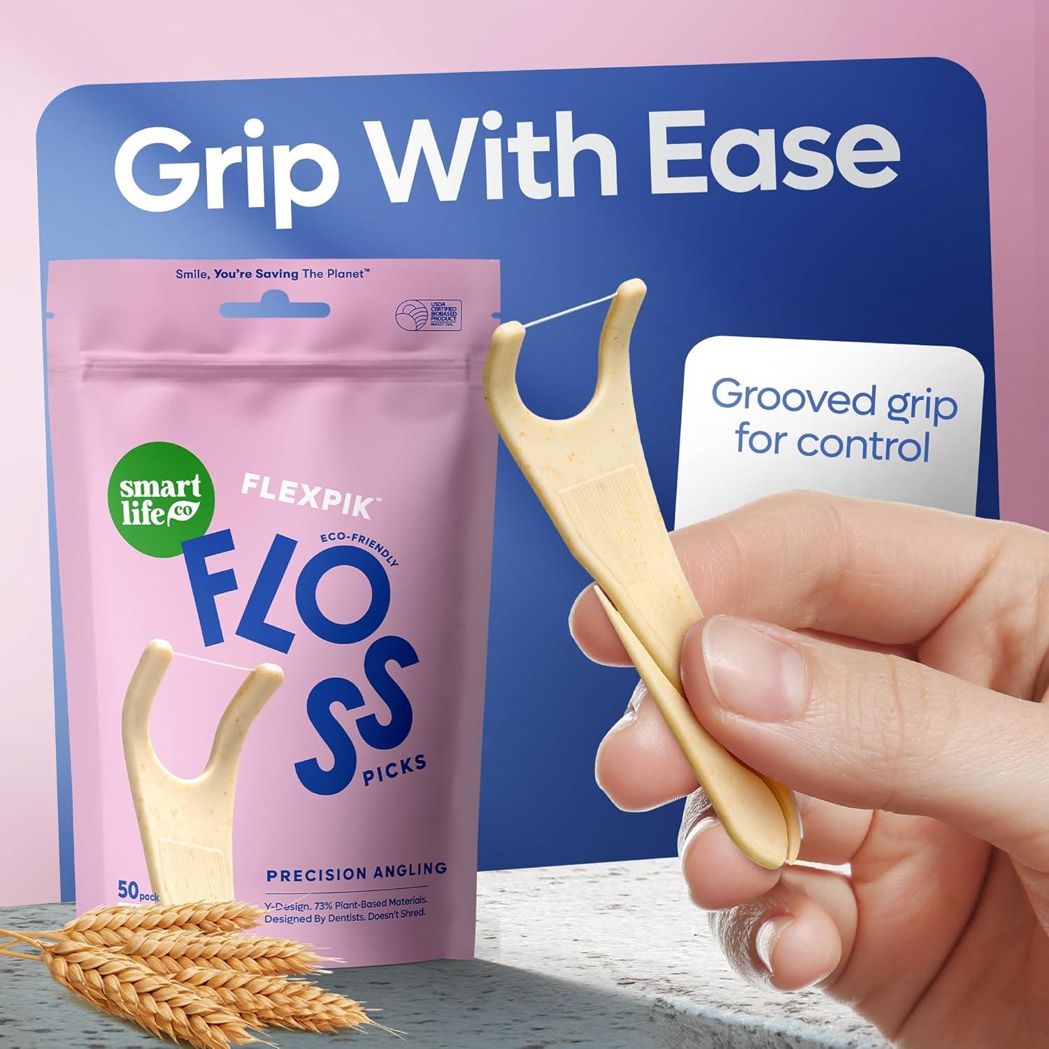 image:imageSmartLifeco EcoFriendly Angled Dental Floss Picks 200ct Flossers Made with Straw Wheat Blend AntiShred Thread for Molars amp Back Teeth Tooth Pick Stick for Adults Soft on Gums UnflavoredUnflavored