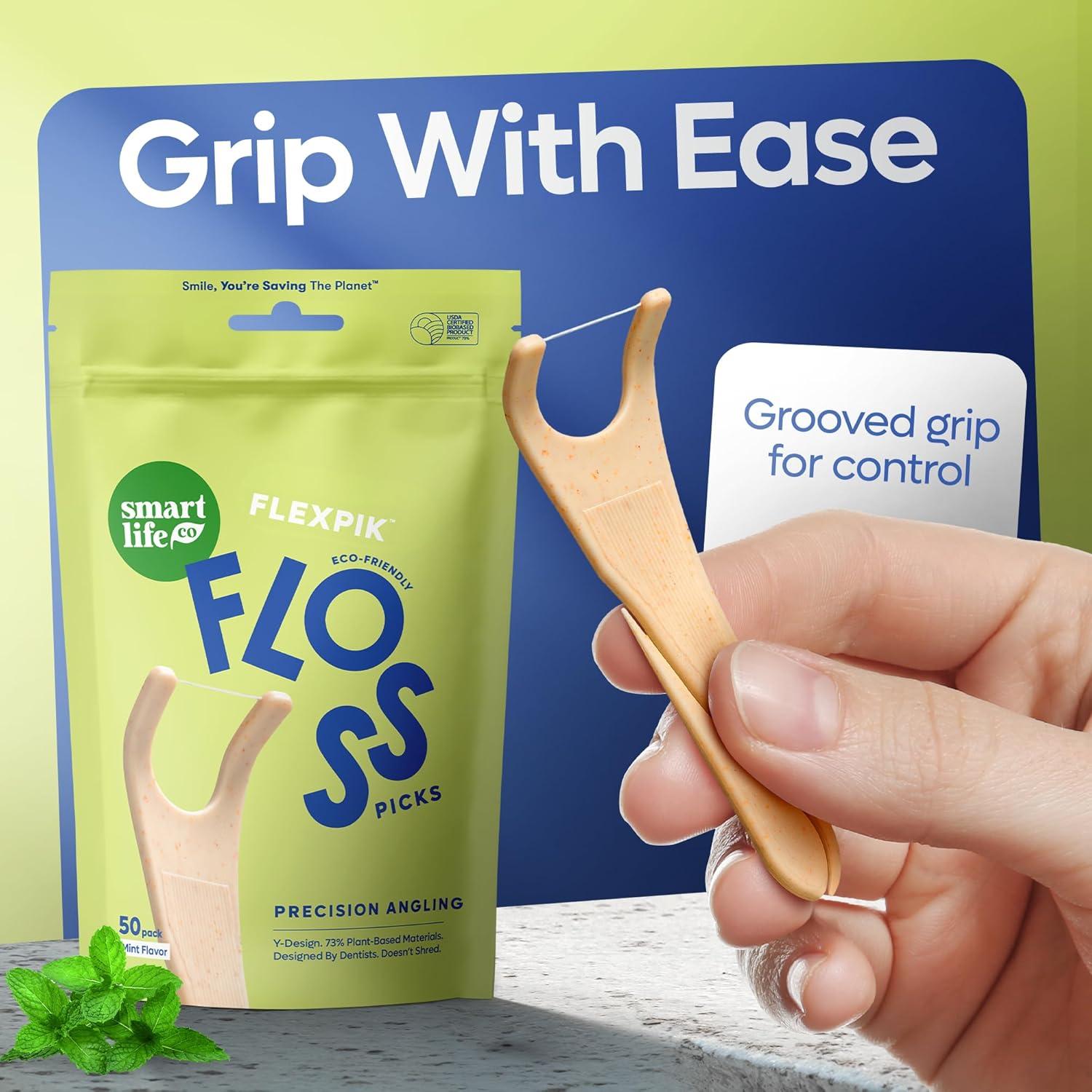 image:imageSmartLifeco EcoFriendly Angled Dental Floss Picks 200ct Flossers Made with Straw Wheat Blend AntiShred Thread for Molars amp Back Teeth Tooth Pick Stick for Adults Soft on Gums UnflavoredMint