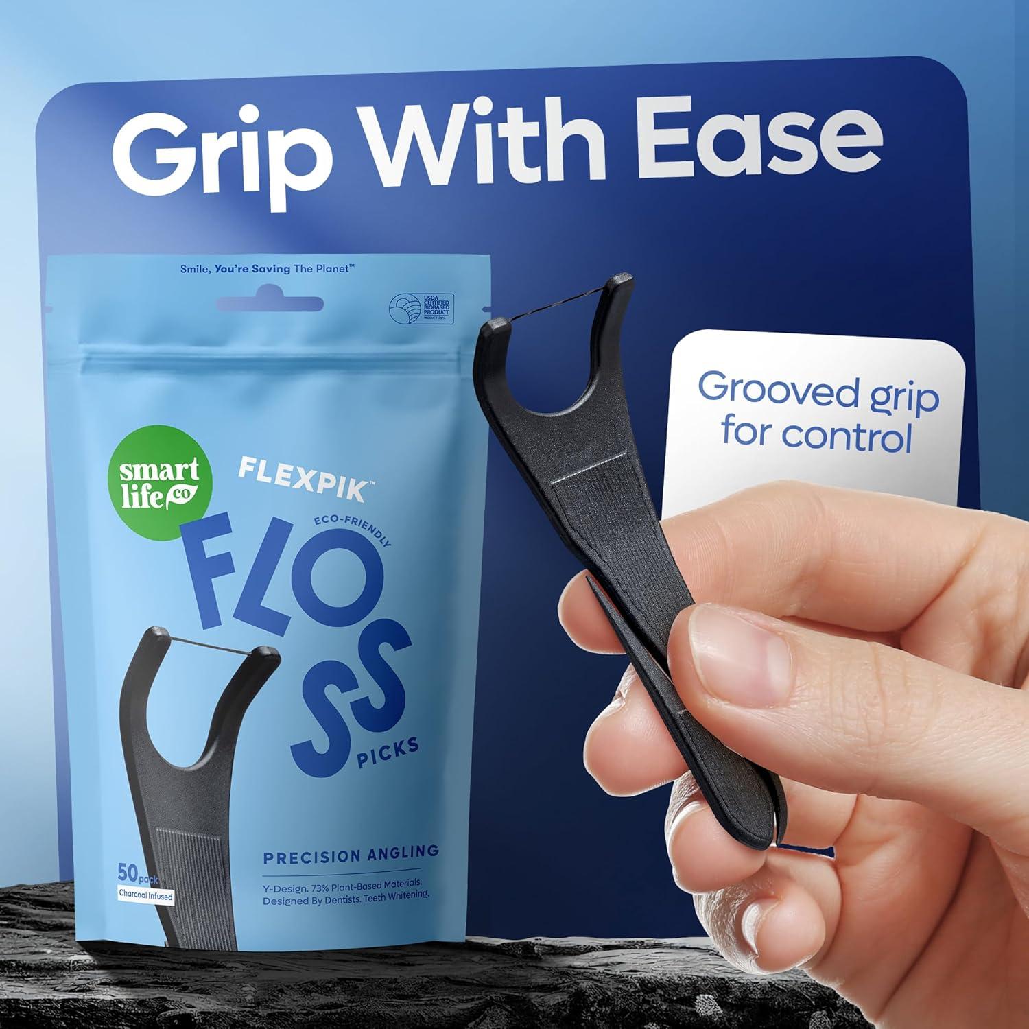 image:imageSmartLifeco EcoFriendly Angled Dental Floss Picks 200ct Flossers Made with Straw Wheat Blend AntiShred Thread for Molars amp Back Teeth Tooth Pick Stick for Adults Soft on Gums UnflavoredCharcoal
