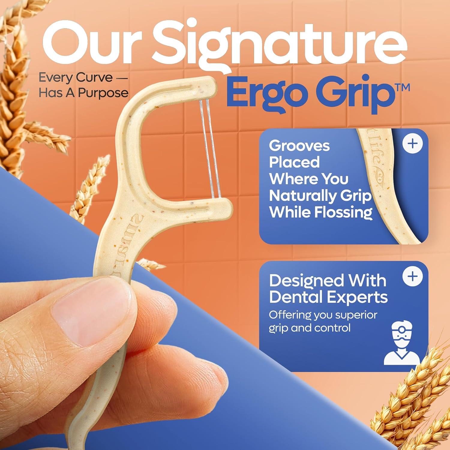 image:imageSmartLifeco EcoFriendly DualThread Dental Floss Picks 200ct Flossers Made with Straw Wheat Blend Superior AntiShred for Tight Gaps Tooth Pick Stick for Adults Soft on Gum amp Teeth MintUnflavored
