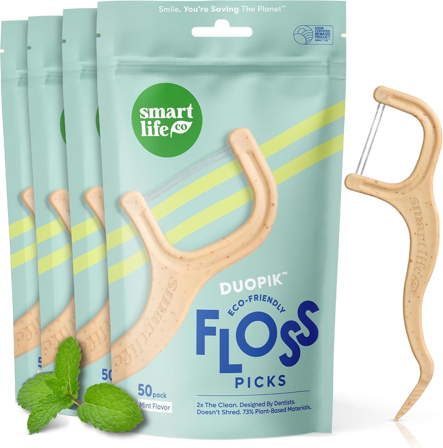 image:imageSmartLifeco EcoFriendly DualThread Dental Floss Picks 200ct Flossers Made with Straw Wheat Blend Superior AntiShred for Tight Gaps Tooth Pick Stick for Adults Soft on Gum amp Teeth MintMint