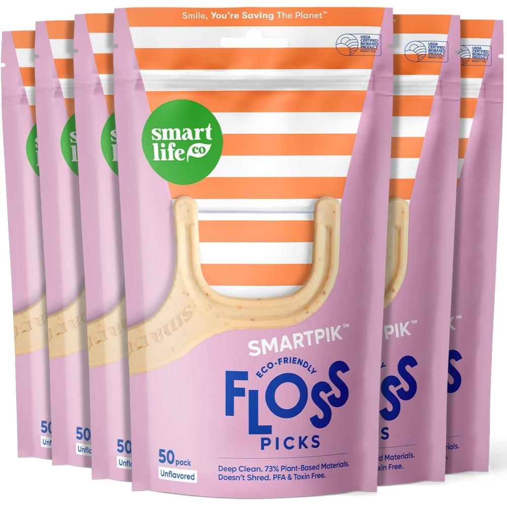 image:imageSmartLifeco EcoFriendly Dental Floss Picks 200ct  Flossers Made With Straw Wheat Blend Strong AntiShred Thread For Tight Gaps Tooth Pick Stick For Adults Soft on Gum amp Teeth Vegan Unflavored1 Count Pack of 300