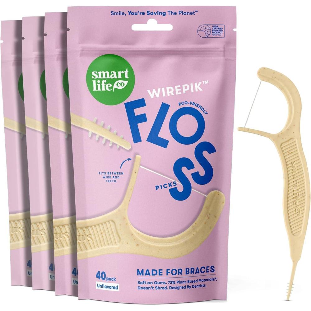 image:imageSmartLifeco Flossers for Braces EcoFriendly Orthodontic Floss Picks for Adults amp Kids Straw Wheat Blend Superior AntiShred Thread Ortho Interdental Toothpick End WirePik Mint 160 PackUnflavored
