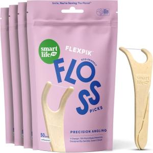 SmartLifeco Eco-Friendly Angled Dental Floss Picks (200ct) – Flossers Made with Straw Wheat Blend, Anti-Shred Thread for Molars & Back Teeth, Tooth Pick Stick for Adults, Soft on Gums, Unflavored(Unflavored)