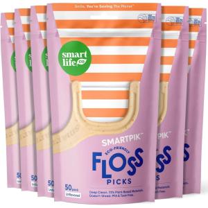 SmartLifeco Eco-Friendly Dental Floss Picks (200ct) – Flossers Made With Straw Wheat Blend, Strong Anti-Shred Thread For Tight Gaps, Tooth Pick Stick For Adults, Soft on Gum & Teeth, Vegan, Unflavored(1 Count (Pack of 300))