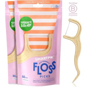 SmartLifeco Eco-Friendly Dental Floss Picks (200ct) – Flossers Made With Straw Wheat Blend, Strong Anti-Shred Thread For Tight Gaps, Tooth Pick Stick For Adults, Soft on Gum & Teeth, Vegan, Unflavored(1 Count (Pack of 100))