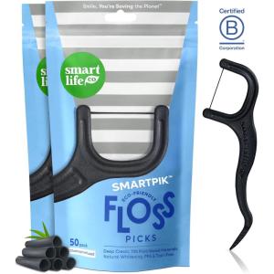 SmartLifeco Eco-Friendly Dental Floss Picks (200ct) – Flossers Made with Straw Wheat Blend, Natural Teeth Whitening, Tooth Pick Stick for Adults, Soft on Gums, Activated Bamboo Charcoal Floss Thread(1 Count (Pack of 100))