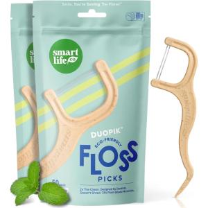 SmartLifeco Eco-Friendly Dual-Thread Dental Floss Picks (200ct) – Flossers Made with Straw Wheat Blend, Superior Anti-Shred for Tight Gaps, Tooth Pick Stick for Adults, Soft on Gum & Teeth, Mint(Mint)
