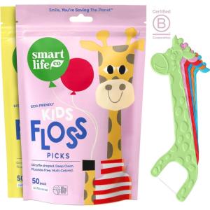 SmartLifeco Eco-Friendly Kids Flossers (200ct) – Dental Floss Picks for Children Made with Straw Wheat, Fluoride & PFA Free, Toothpick Flossing Sticks for Toddler Teeth, No Shred Thread, Unflavored(1 Count (Pack of 100))
