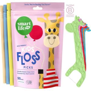 SmartLifeco Eco-Friendly Kids Flossers (200ct) – Dental Floss Picks for Children Made with Straw Wheat, Fluoride & PFA Free, Toothpick Flossing Sticks for Toddler Teeth, No Shred Thread, Unflavored(1 Count (Pack of 200))