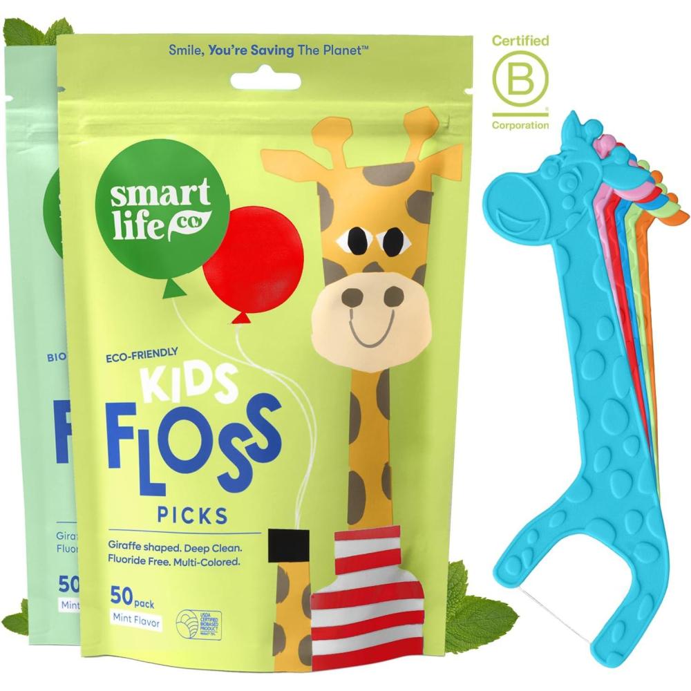 image:imageSmartLifeco EcoFriendly Kids Flossers 100ct The Original Straw Wheat Dental Floss Picks for Children Fluoride amp PFA Free Toothpick Flossing Sticks for Toddlers Teeth No Shred Thread Mint1 Count Pack of 100