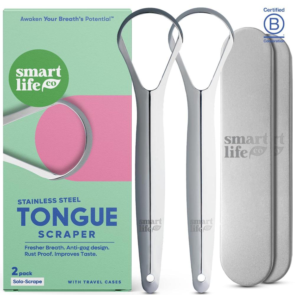 image:imageTongue Scraper For Adults  Dual Head Stainless Steel Tongue Cleaner Travel Metal Case  Bad Breath Mouth Treatment  Best Disposable Metal PlasticFree Scrubber  Oral Care Hygiene Essential Kit 2pkSolo Scrape