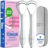 image:imageTongue Scraper For Adults  Dual Head Stainless Steel Tongue Cleaner Travel Metal Case  Bad Breath Mouth Treatment  Best Disposable Metal PlasticFree Scrubber  Oral Care Hygiene Essential Kit 2pkDual Scrape