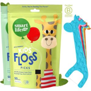 SmartLifeco Eco-Friendly Kids Flossers (100ct) – The Original Straw Wheat Dental Floss Picks for Children, Fluoride & PFA Free, Toothpick Flossing Sticks for Toddlers Teeth, No Shred Thread, Mint(1 Count (Pack of 100))