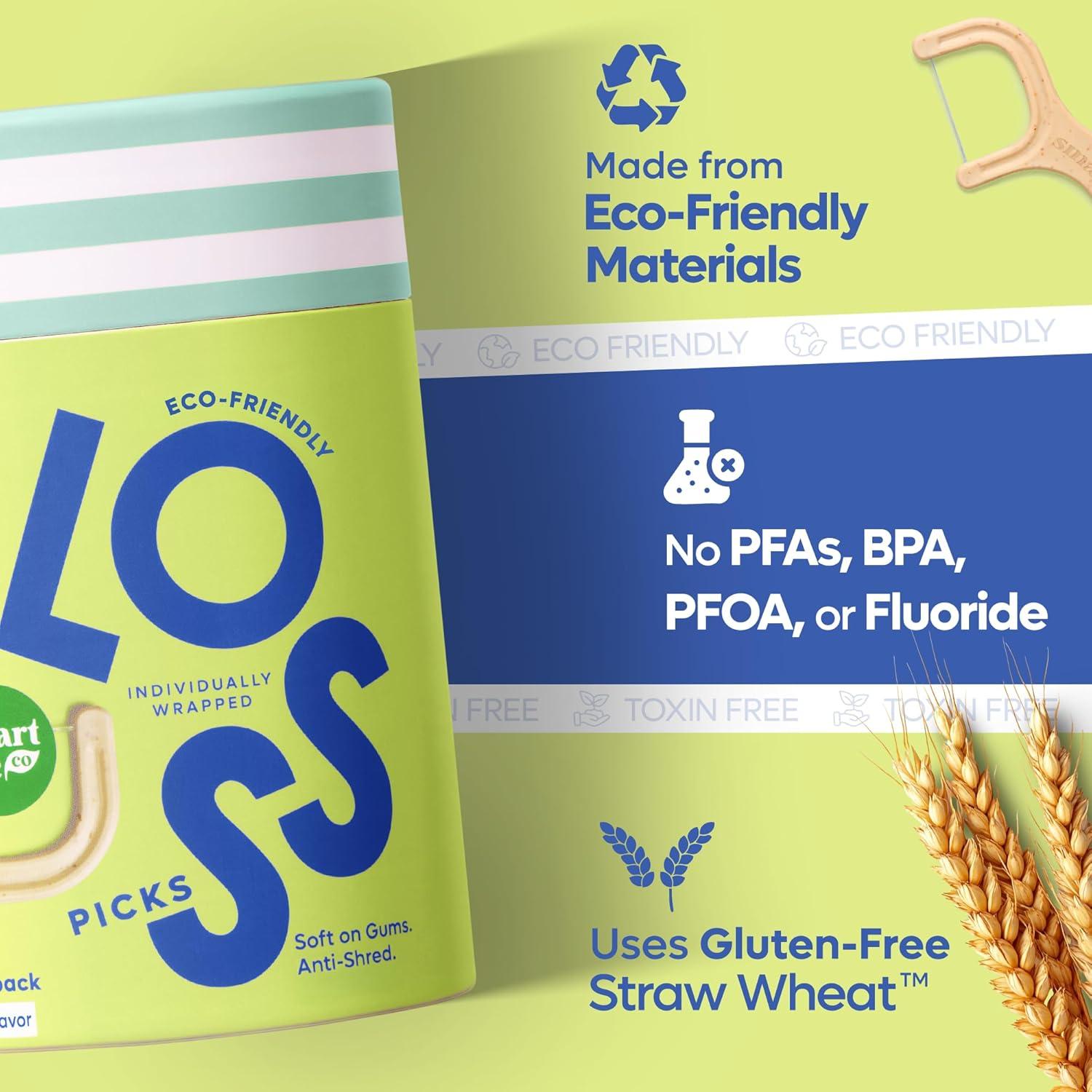 image:imageIndividually Wrapped Dental Floss Picks 50ct EcoFriendly Flosser Handle Made with Straw Wheat Blend Great for Travel PFA Free Toothpick Stick Soft On Gums amp Teeth Vegan MintCool Mint