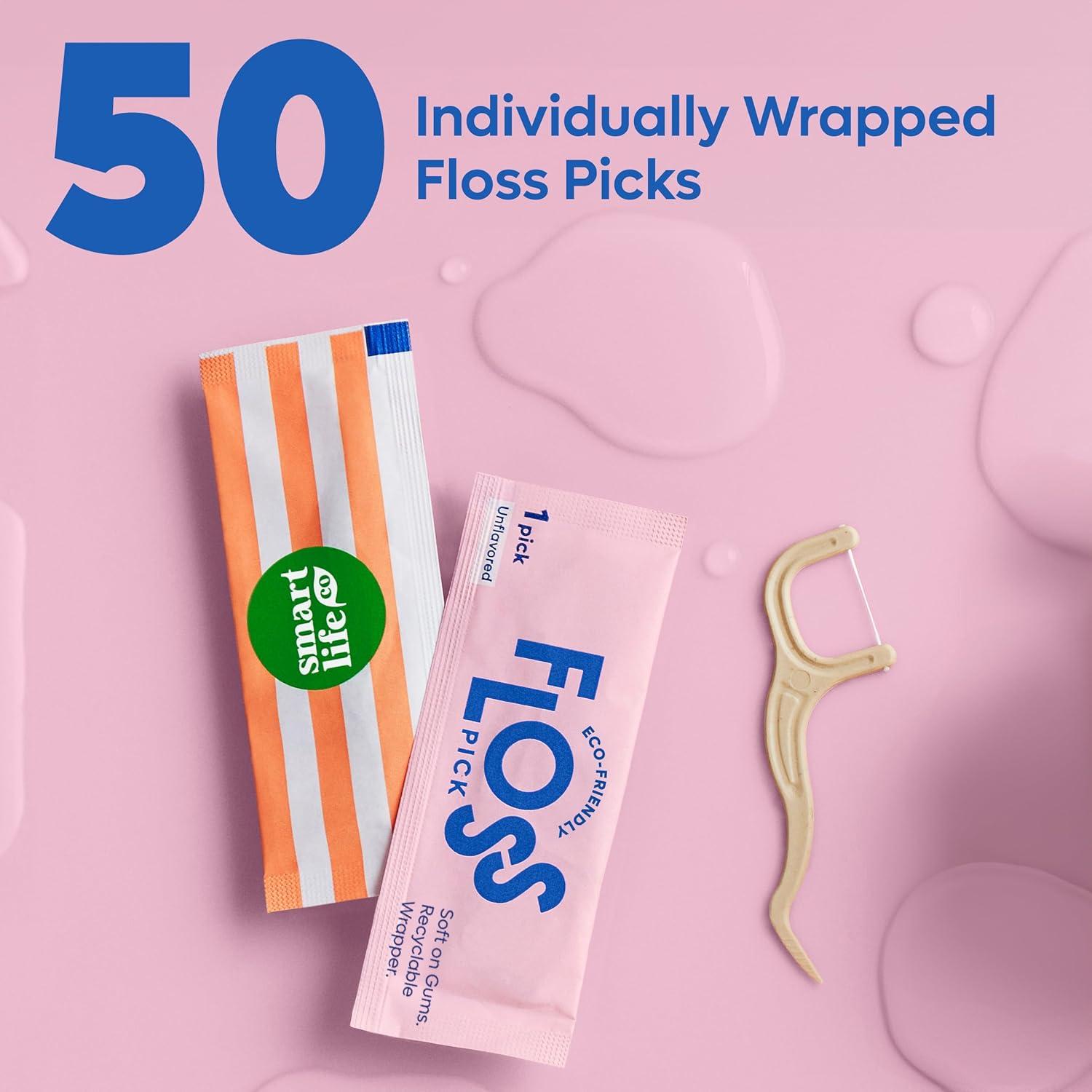 image:imageIndividually Wrapped Dental Floss Picks 50ct EcoFriendly Flosser Handle Made with Straw Wheat Blend Great for Travel PFA Free Toothpick Stick Soft On Gums amp Teeth Vegan MintCool Mint