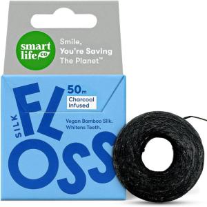 Vegan Bamboo Silk Floss – Pure Plastic Free Woven Dental Floss Thread | Zero Waste Eco-Friendly Oral Care | Natural PFA Free String for Adults & Kids Tight Teeth | Soft Easy Glide – Mint 55yds(Charcoal)