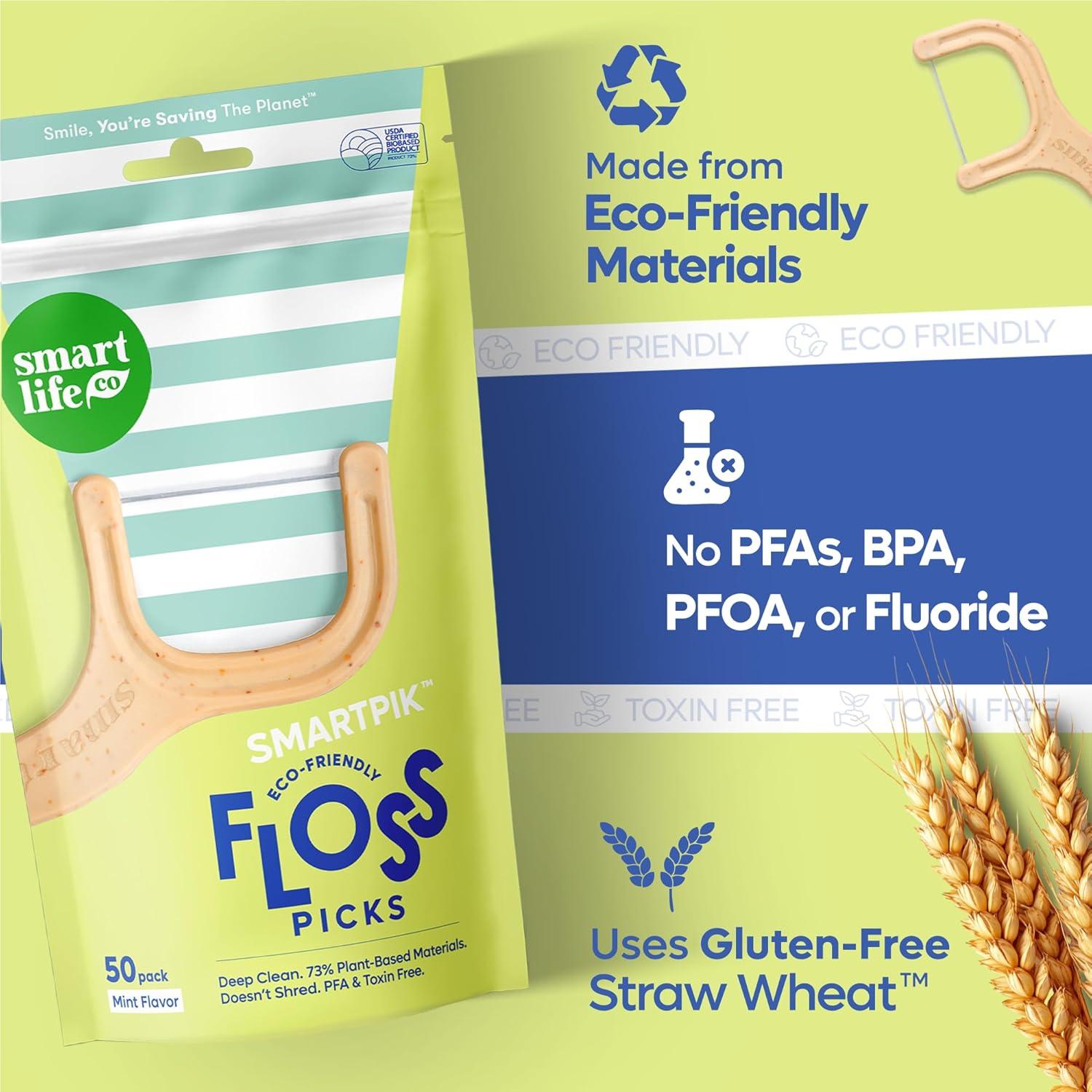 image:imageSmartLifeco EcoFriendly Dental Floss Picks 400ct Flossers Made with Straw Wheat Blend Superior AntiShred Thread for Tight Gaps Tooth Pick Stick for Adults Soft on Gum amp Teeth Vegan Mint1 Count Pack of 100